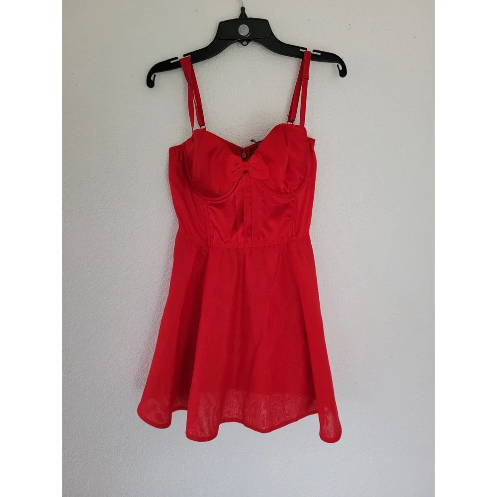 Victoria's Secret Red‎ Corset Babydoll Slip Dress Underwire Bow Large NWT #12